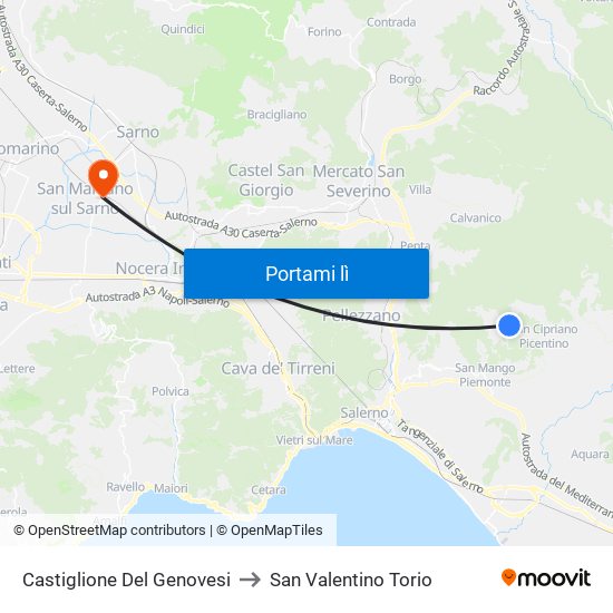 Castiglione Del Genovesi to San Valentino Torio map