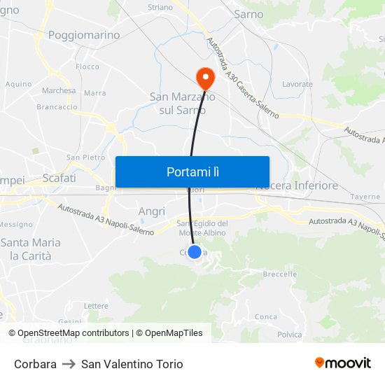 Corbara to San Valentino Torio map