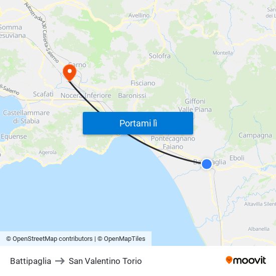 Battipaglia to San Valentino Torio map