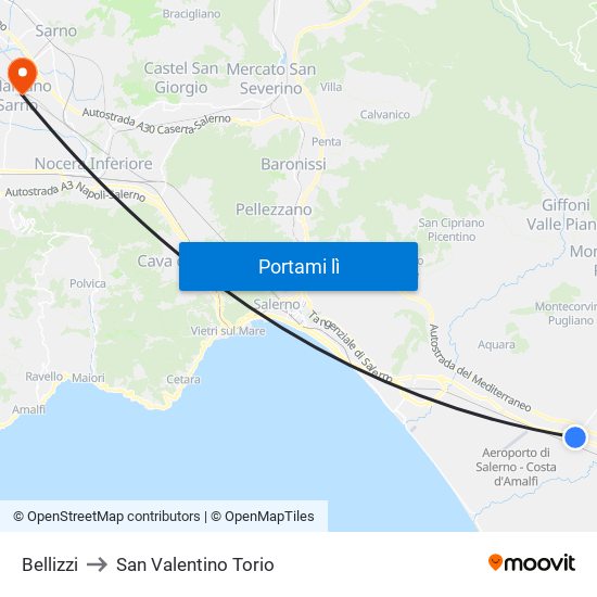Bellizzi to San Valentino Torio map