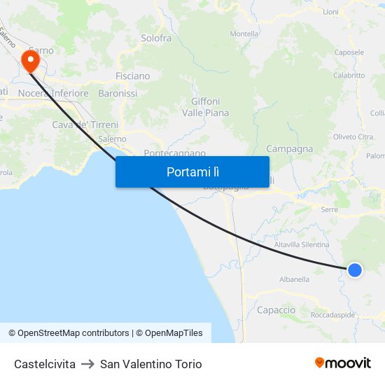 Castelcivita to San Valentino Torio map