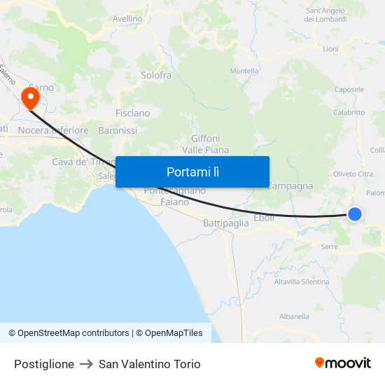 Postiglione to San Valentino Torio map