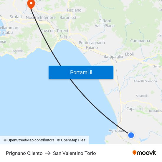 Prignano Cilento to San Valentino Torio map