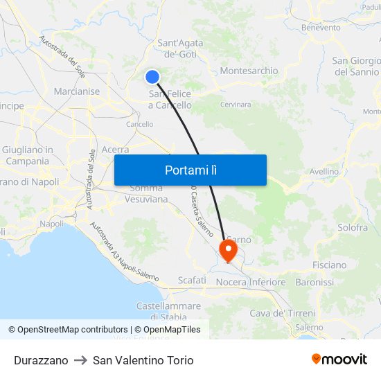 Durazzano to San Valentino Torio map