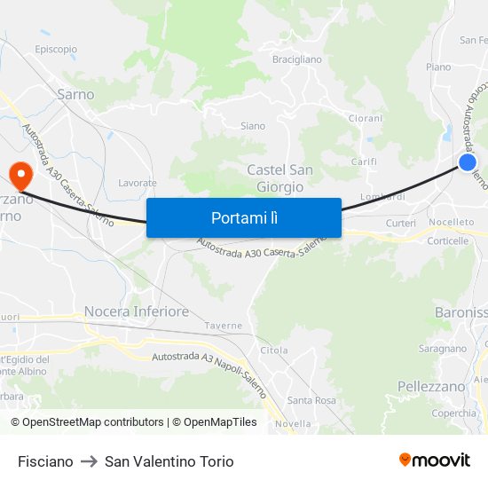 Fisciano to San Valentino Torio map