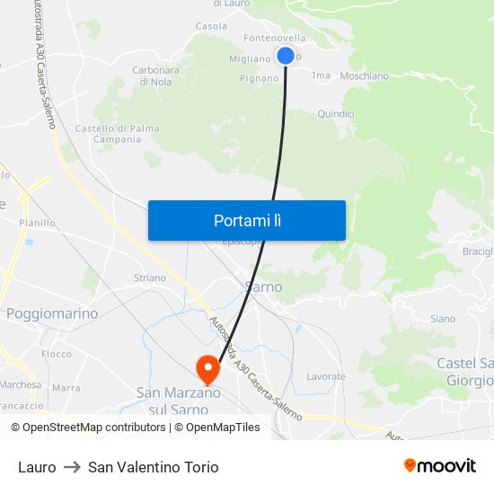 Lauro to San Valentino Torio map