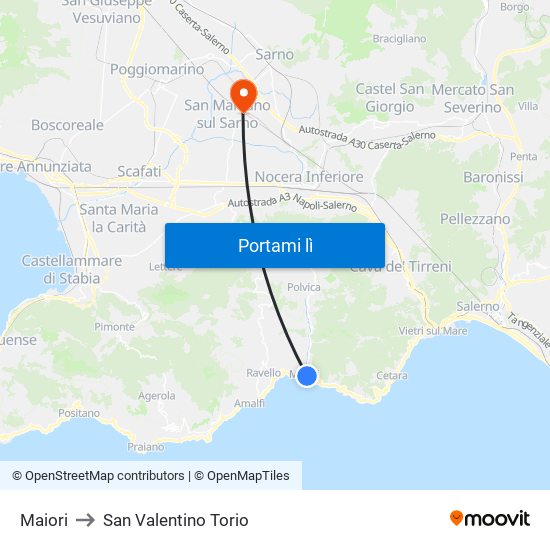 Maiori to San Valentino Torio map