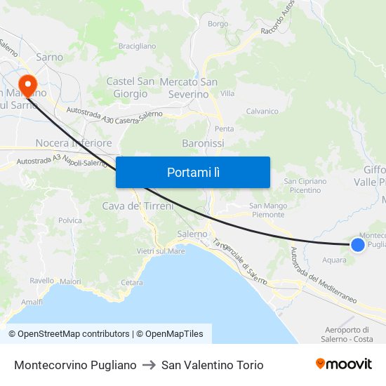 Montecorvino Pugliano to San Valentino Torio map