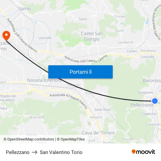 Pellezzano to San Valentino Torio map