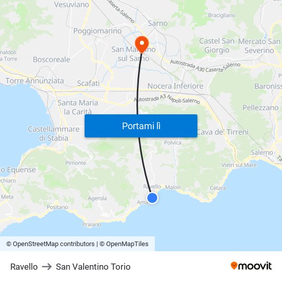 Ravello to San Valentino Torio map