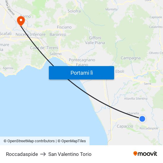 Roccadaspide to San Valentino Torio map