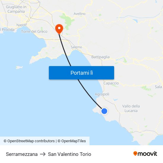 Serramezzana to San Valentino Torio map