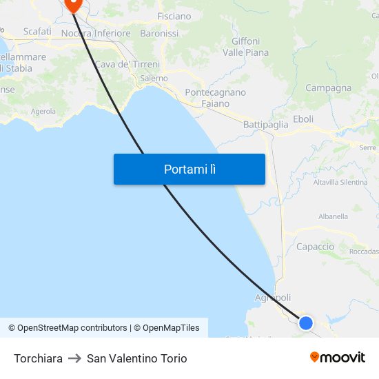 Torchiara to San Valentino Torio map