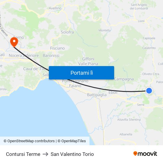 Contursi Terme to San Valentino Torio map