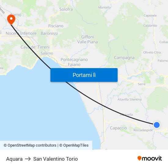 Aquara to San Valentino Torio map