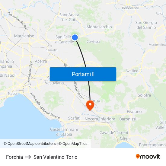 Forchia to San Valentino Torio map