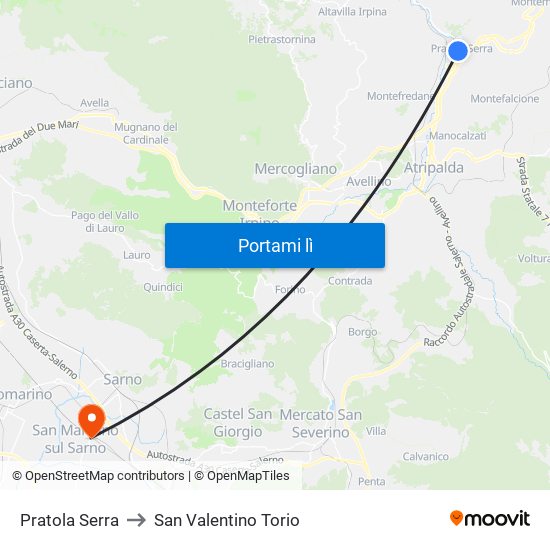 Pratola Serra to San Valentino Torio map