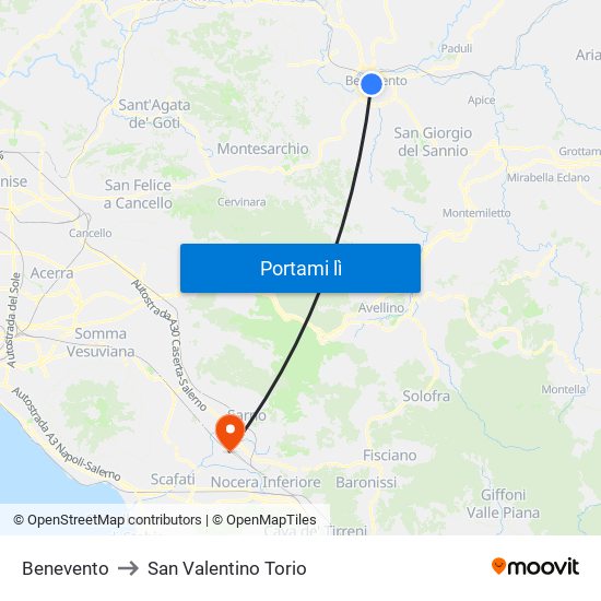 Benevento to San Valentino Torio map