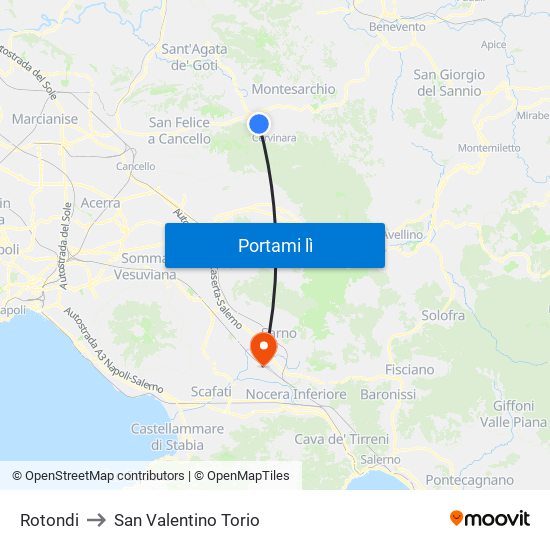 Rotondi to San Valentino Torio map