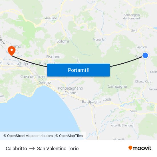 Calabritto to San Valentino Torio map