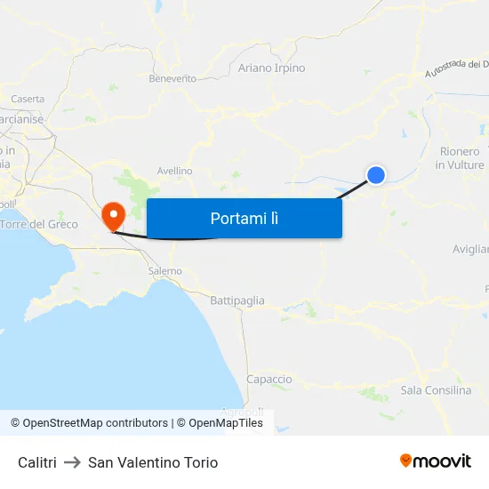 Calitri to San Valentino Torio map