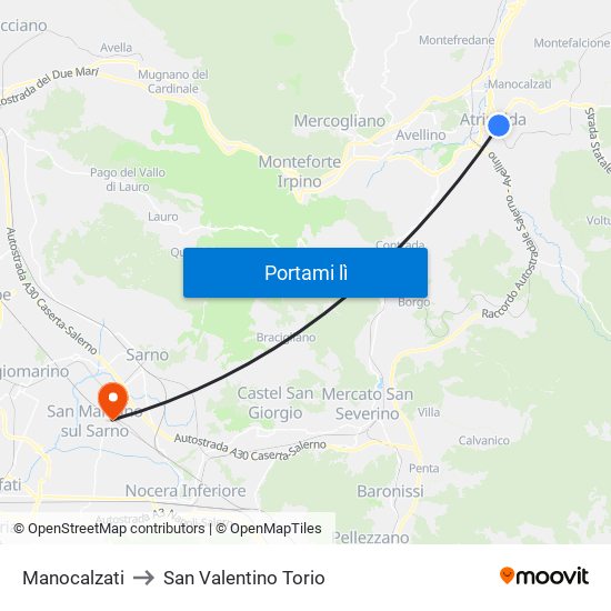 Manocalzati to San Valentino Torio map