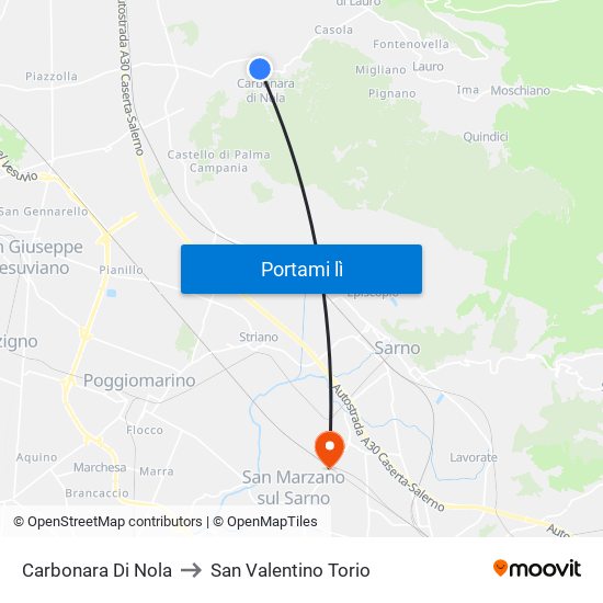 Carbonara Di Nola to San Valentino Torio map