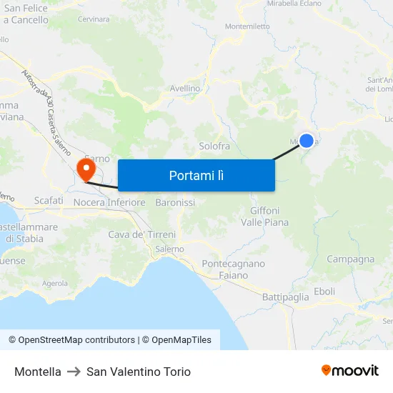 Montella to San Valentino Torio map