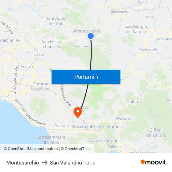 Montesarchio to San Valentino Torio map