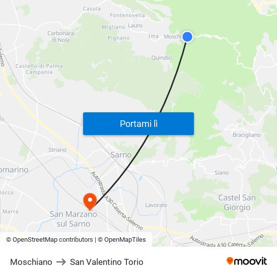 Moschiano to San Valentino Torio map