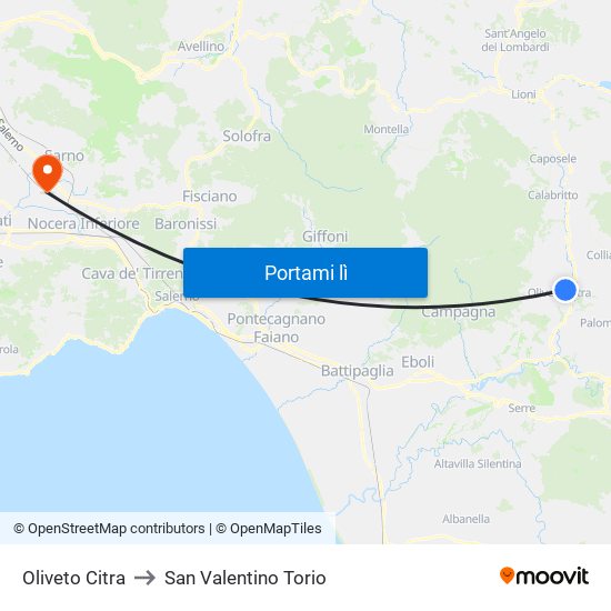 Oliveto Citra to San Valentino Torio map