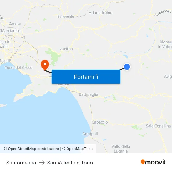 Santomenna to San Valentino Torio map