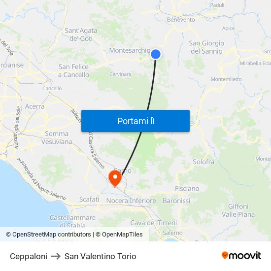 Ceppaloni to San Valentino Torio map