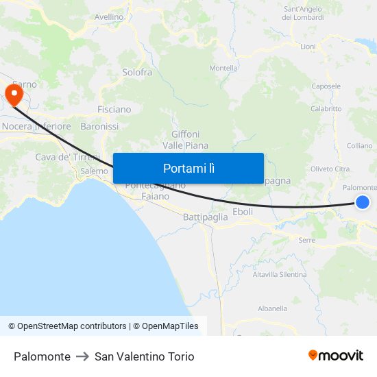 Palomonte to San Valentino Torio map