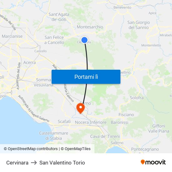 Cervinara to San Valentino Torio map