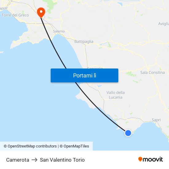 Camerota to San Valentino Torio map