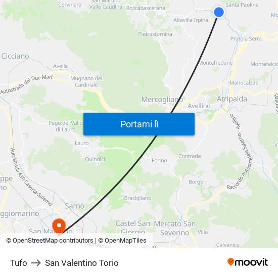 Tufo to San Valentino Torio map