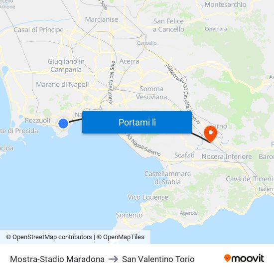 Mostra-Stadio Maradona to San Valentino Torio map