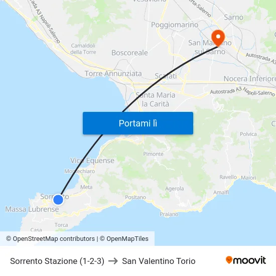 Sorrento Stazione (1-2-3) to San Valentino Torio map