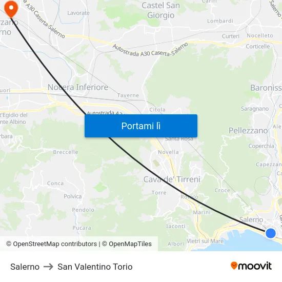 Salerno to San Valentino Torio map