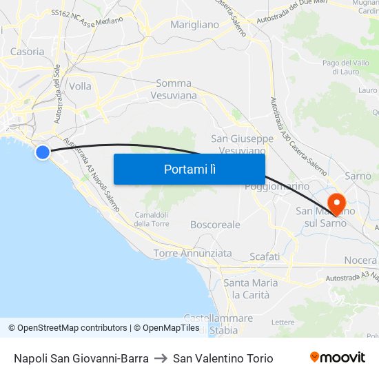 Napoli San Giovanni-Barra to San Valentino Torio map