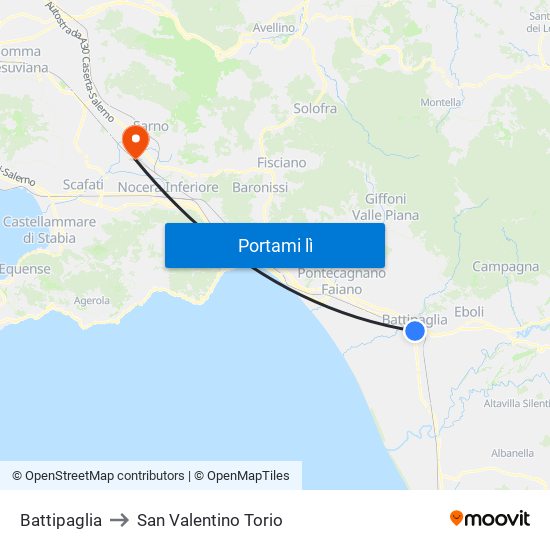 Battipaglia to San Valentino Torio map