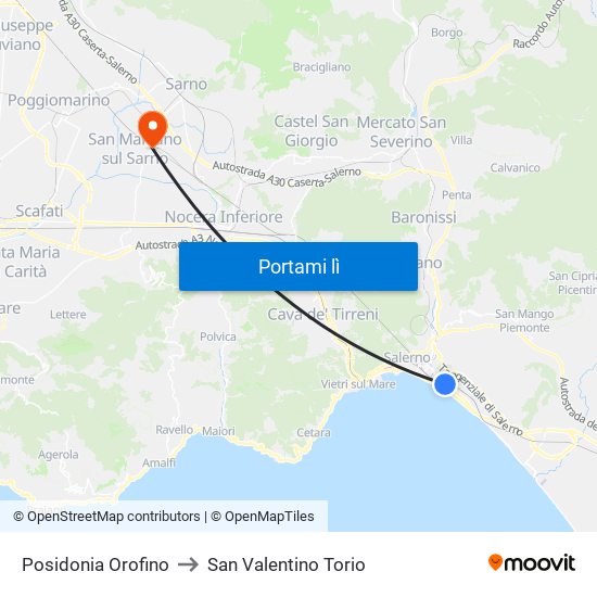 Posidonia Orofino to San Valentino Torio map