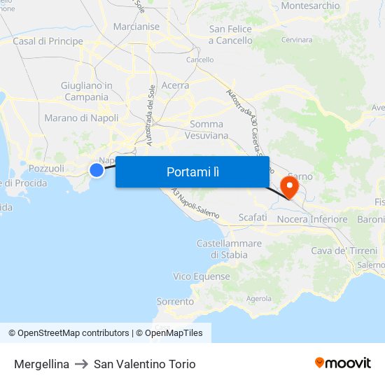 Mergellina to San Valentino Torio map