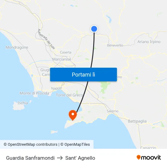 Guardia Sanframondi to Sant' Agnello map