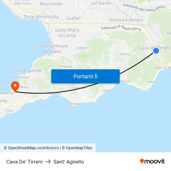Cava De' Tirreni to Sant' Agnello map
