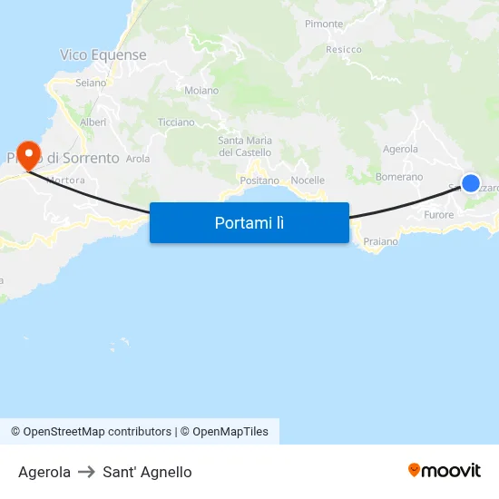 Agerola to Sant' Agnello map