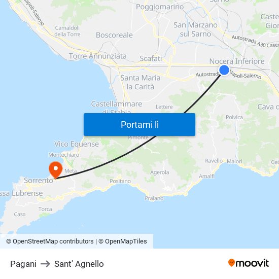 Pagani to Sant' Agnello map