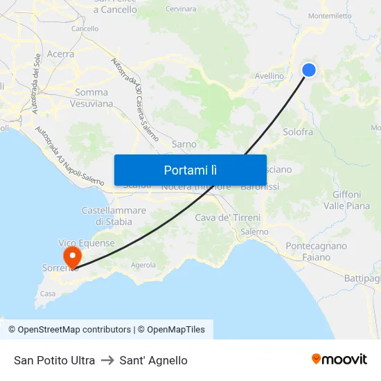 San Potito Ultra to Sant' Agnello map