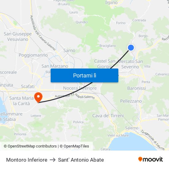 Montoro Inferiore to Sant' Antonio Abate map